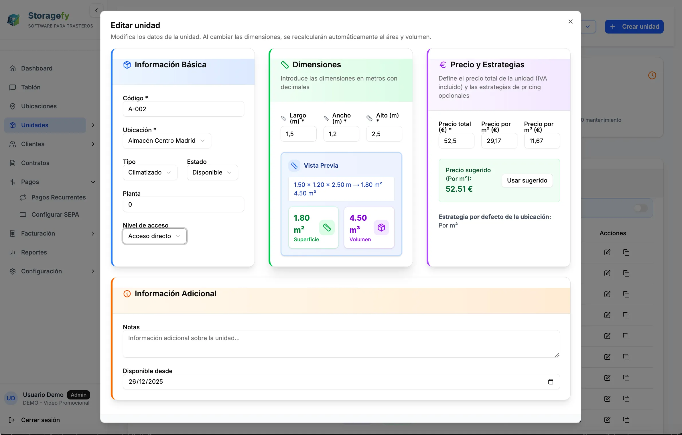 Formulario de Edición de Unidades